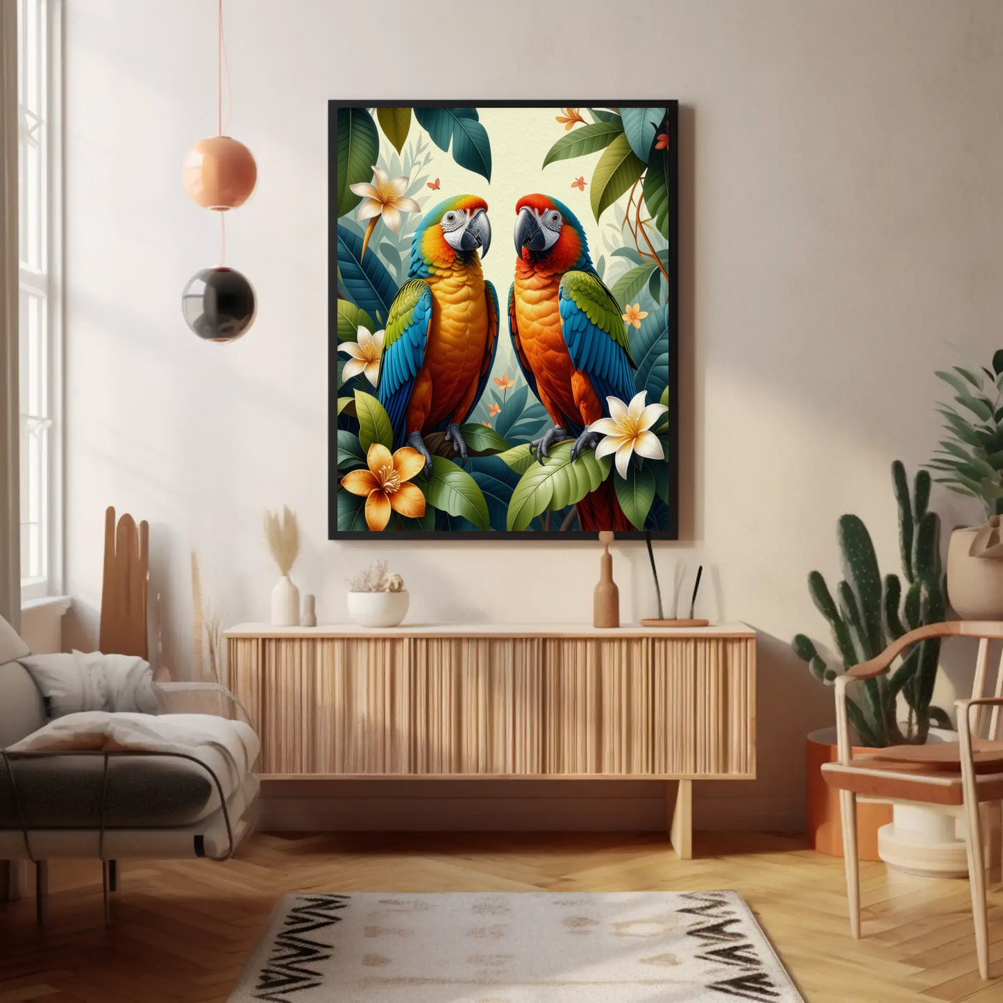 Parrot surrounded by Jungle Leaves Tropical Art Print - Digital Download