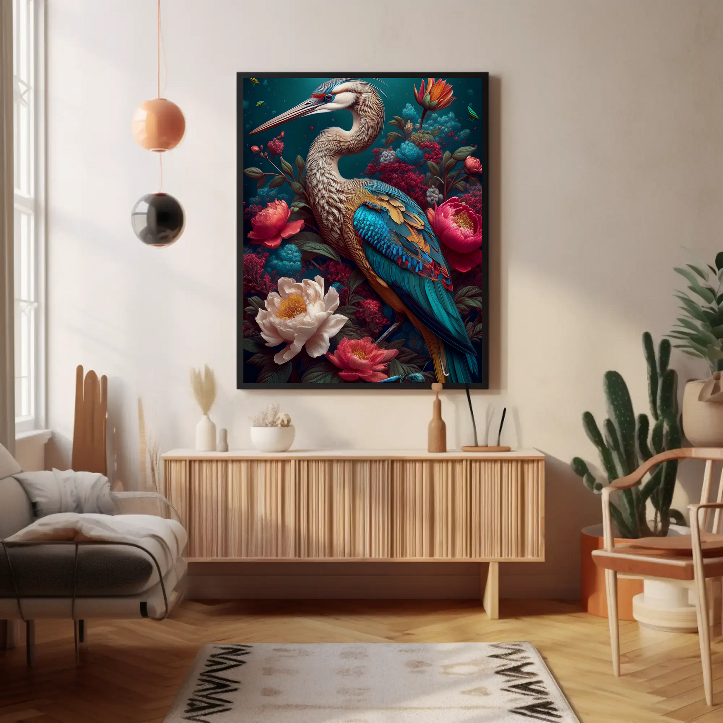 Heron Beautiful Floral Art Print - Digital Download