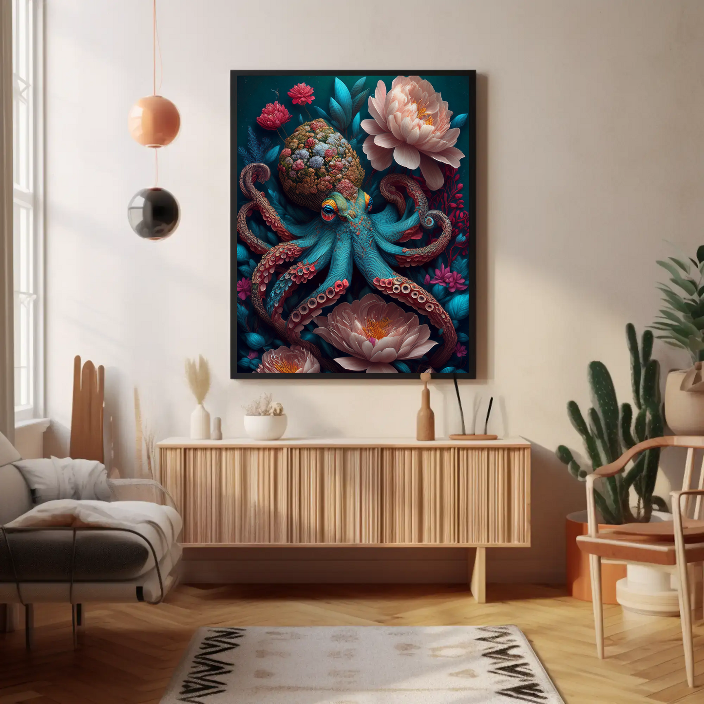 Beautiful Floral Octopus Art Print - Digital Download