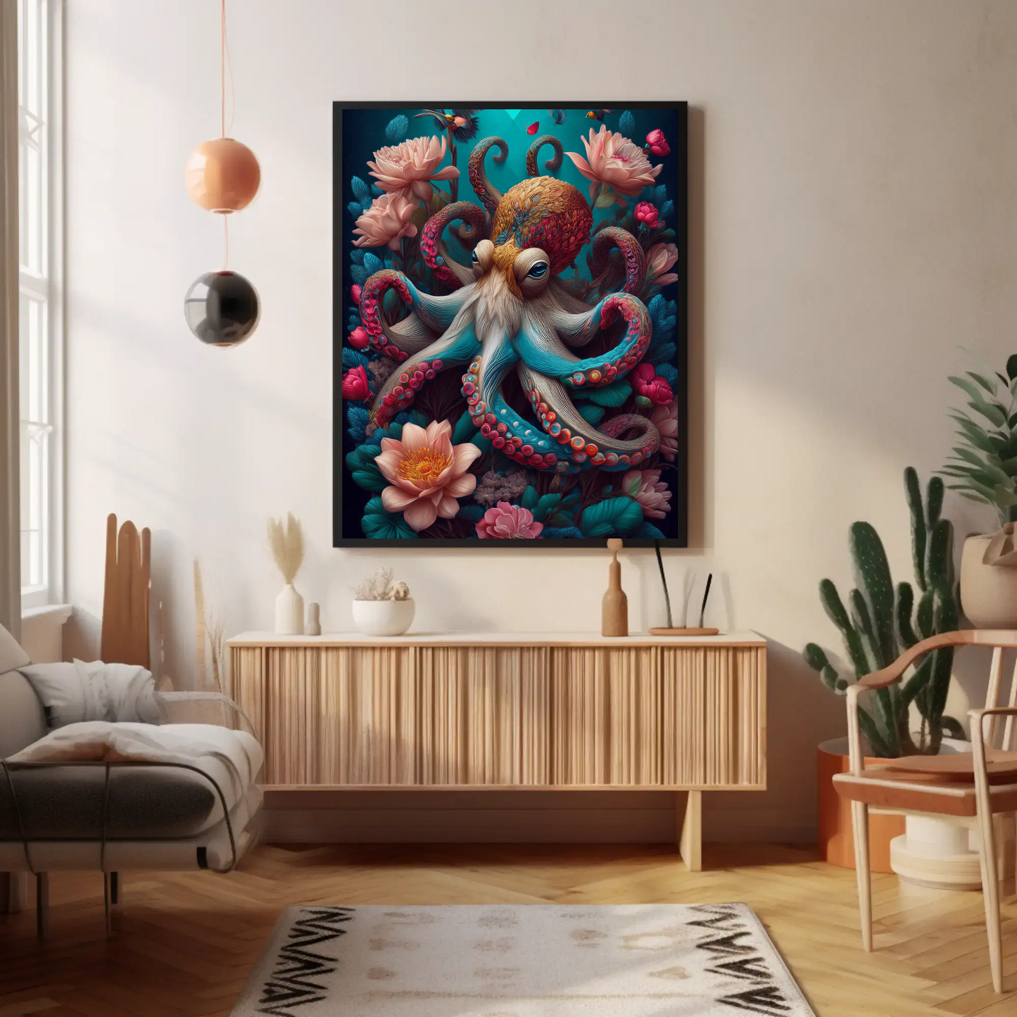 Beautiful Floral Octopus Art Print - Digital Download