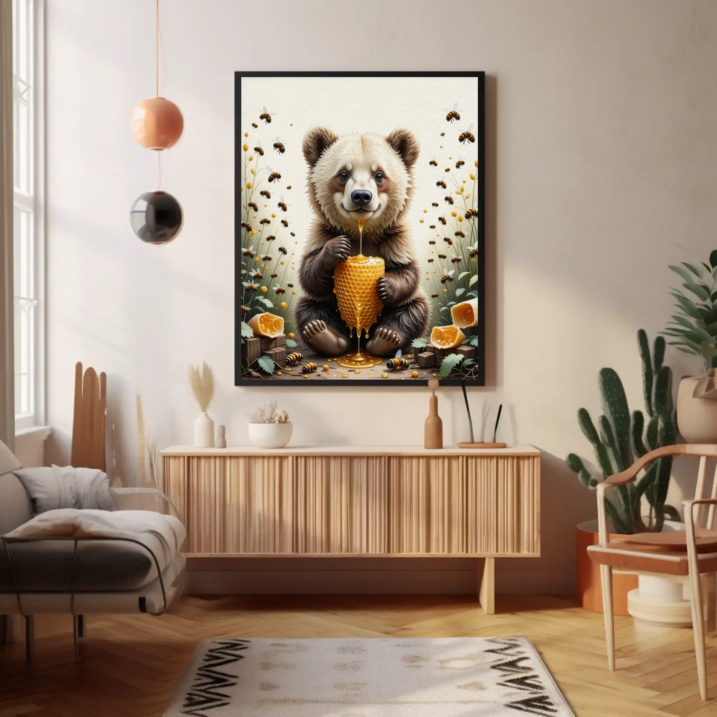 Bear eating a Honey Comb on a Forest Tree Art Print - Digital Download