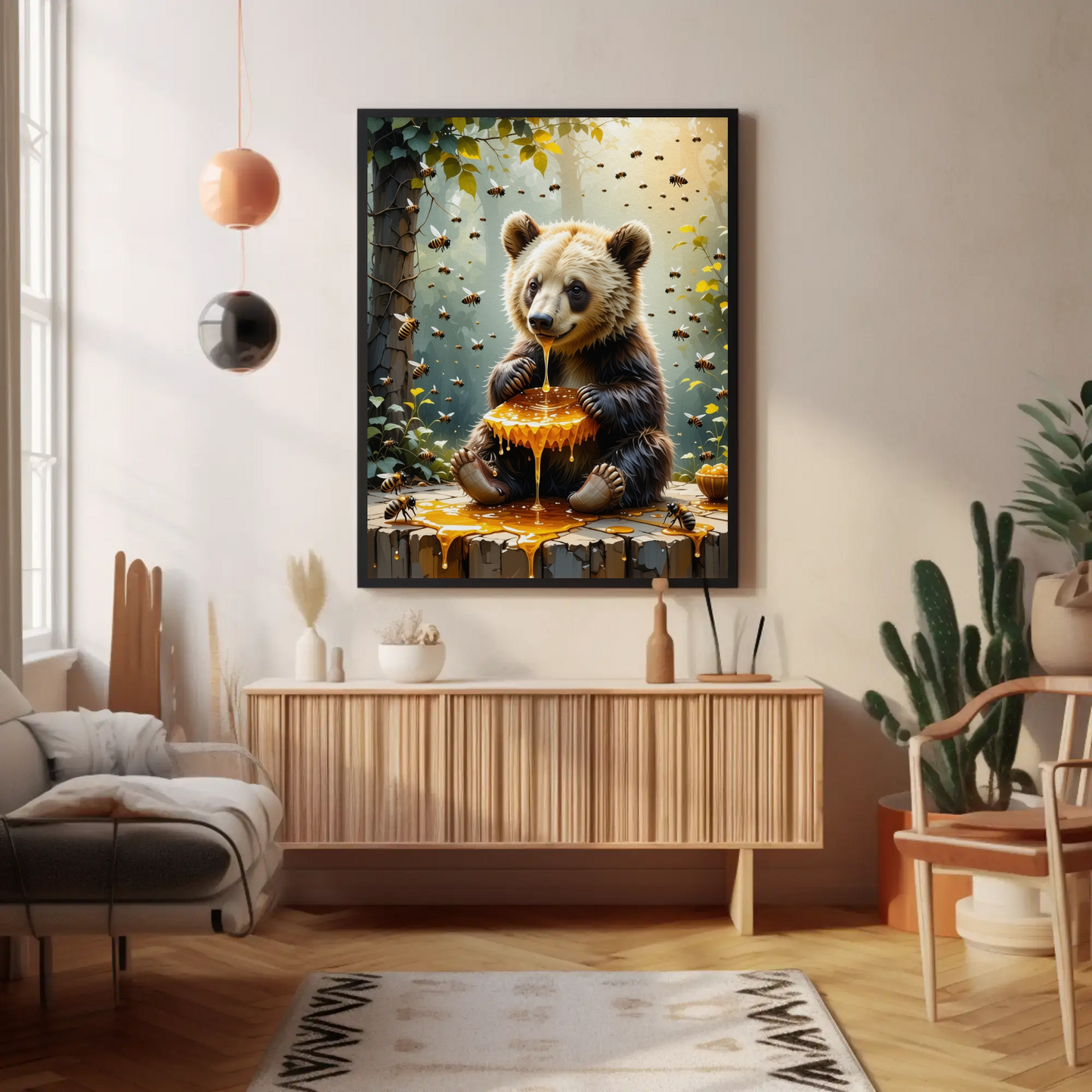 Bear eating a Honey Comb on a Forest Tree Art Print - Digital Download
