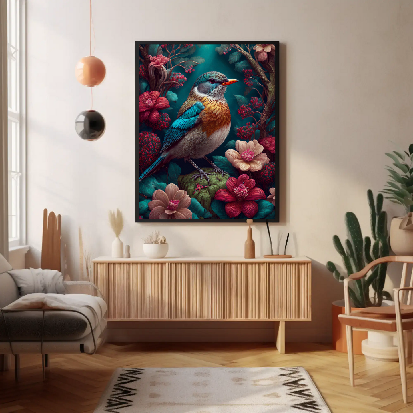 Robin Beautiful Floral Bird Art Print - Digital Download