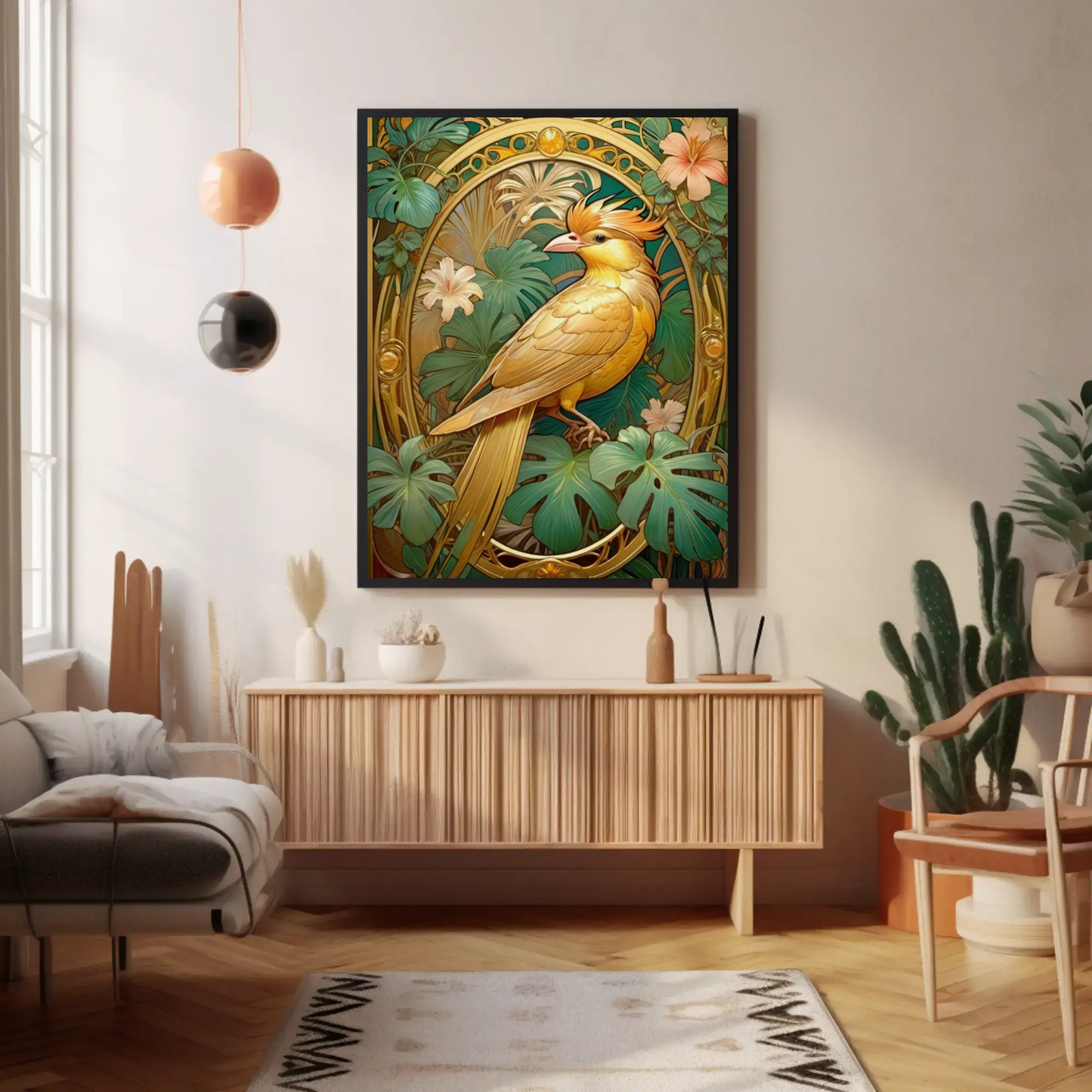 Beautiful Tropical Art Nouveau Style Art Print - Tropical Birds - Digital Download