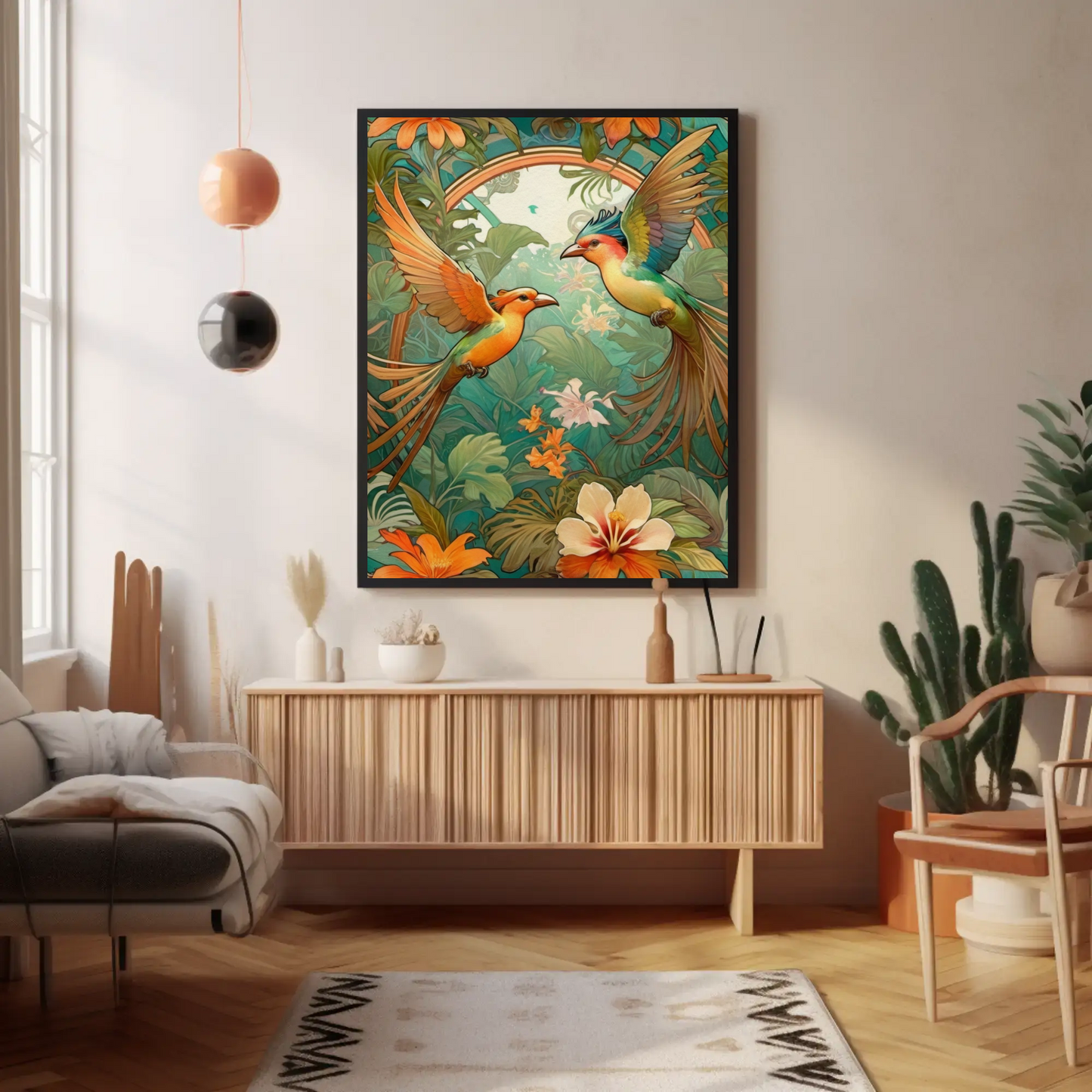 Beautiful Tropical Art Nouveau Style Art Print - Tropical Birds - Digital Download