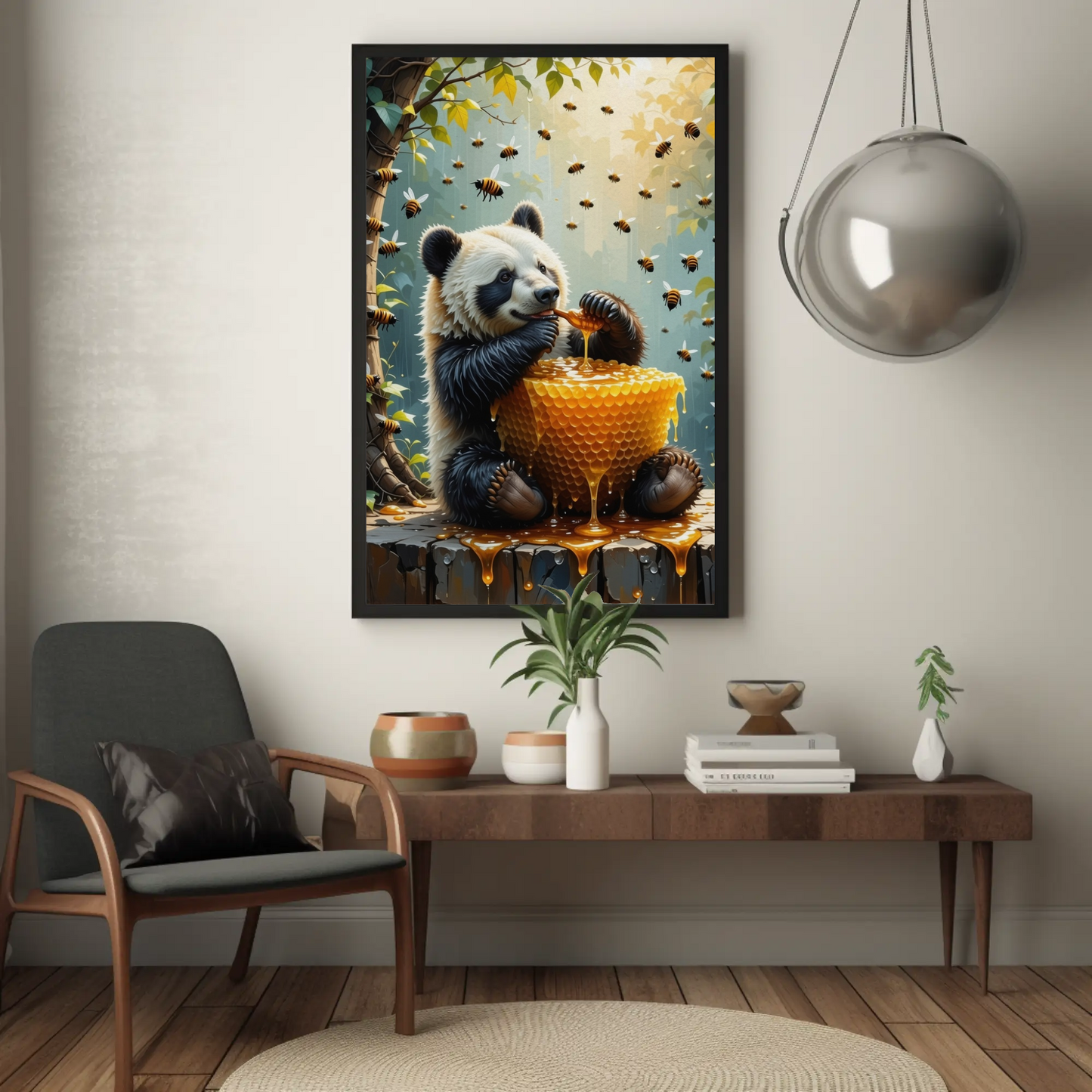 Bear eating a Honey Comb on a Forest Tree Art Print - Digital Download