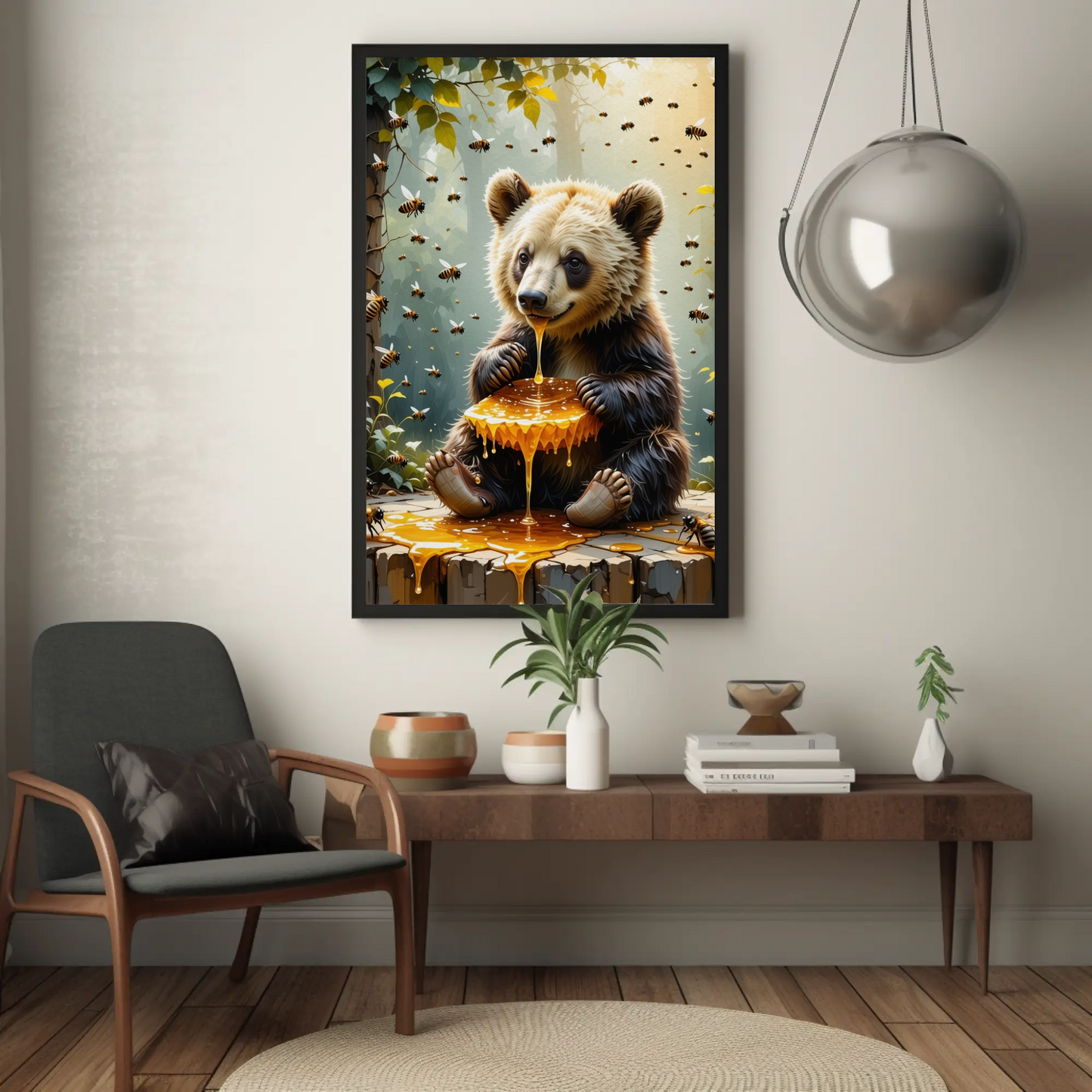 Bear eating a Honey Comb on a Forest Tree Art Print - Digital Download