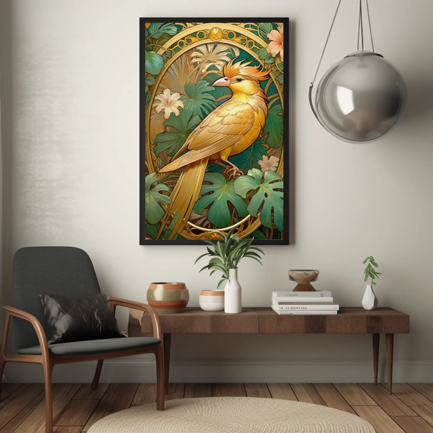 Beautiful Tropical Art Nouveau Style Art Print - Tropical Birds - Digital Download