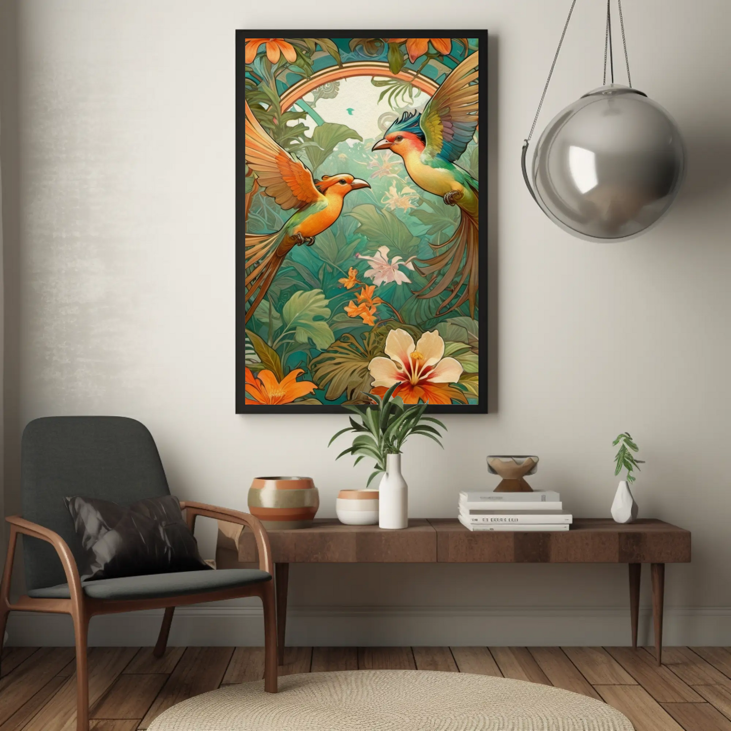 Beautiful Tropical Art Nouveau Style Art Print - Tropical Birds - Digital Download