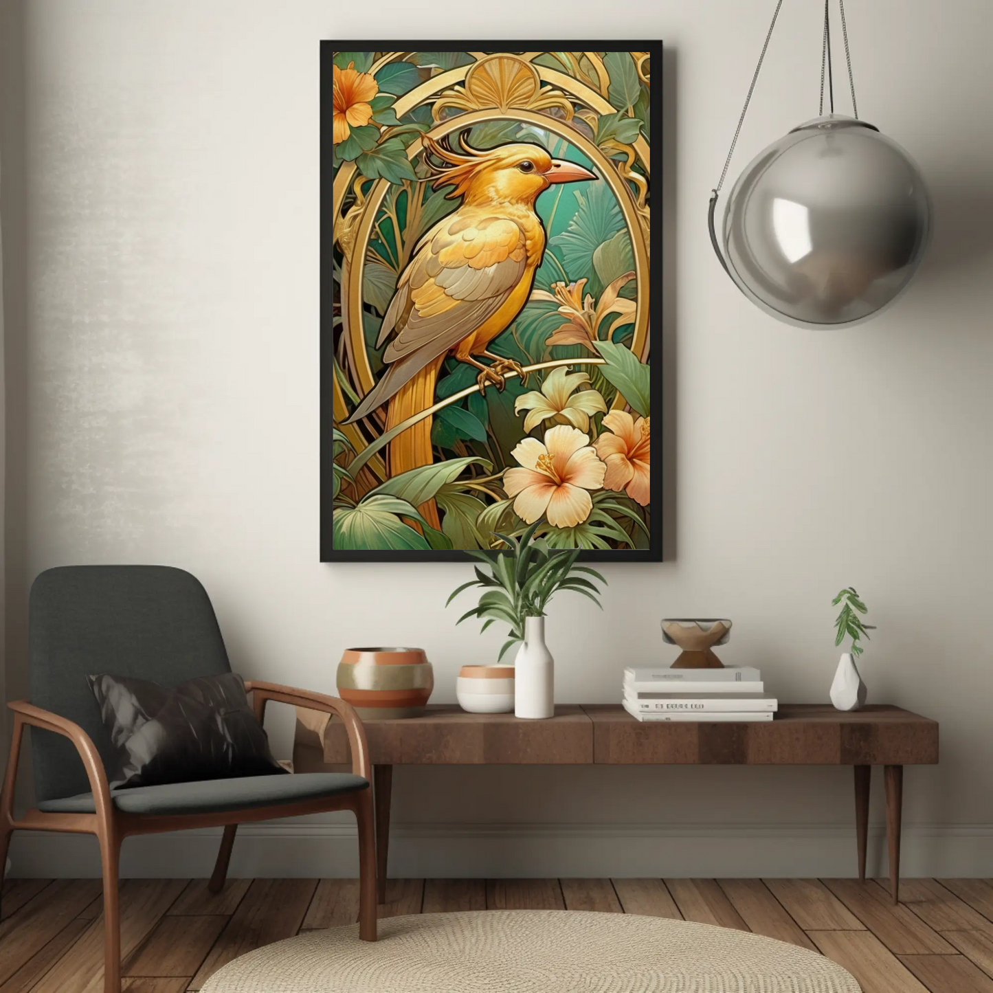 Beautiful Tropical Art Nouveau Style Art Print - Tropical Birds - Digital Download