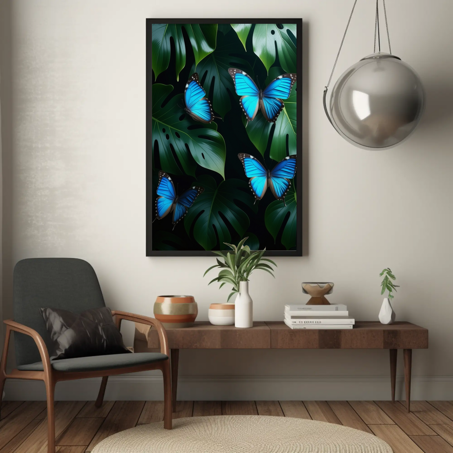 Butterflies in Monstera Tropical Foliage Art Print - Digital Download