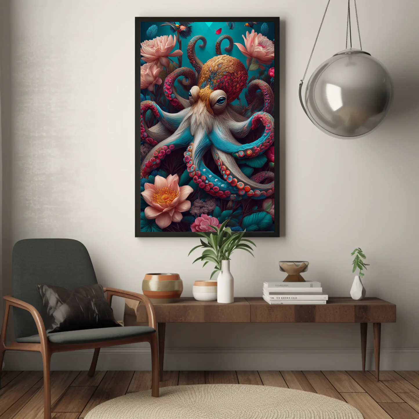 Beautiful Floral Octopus Art Print - Digital Download