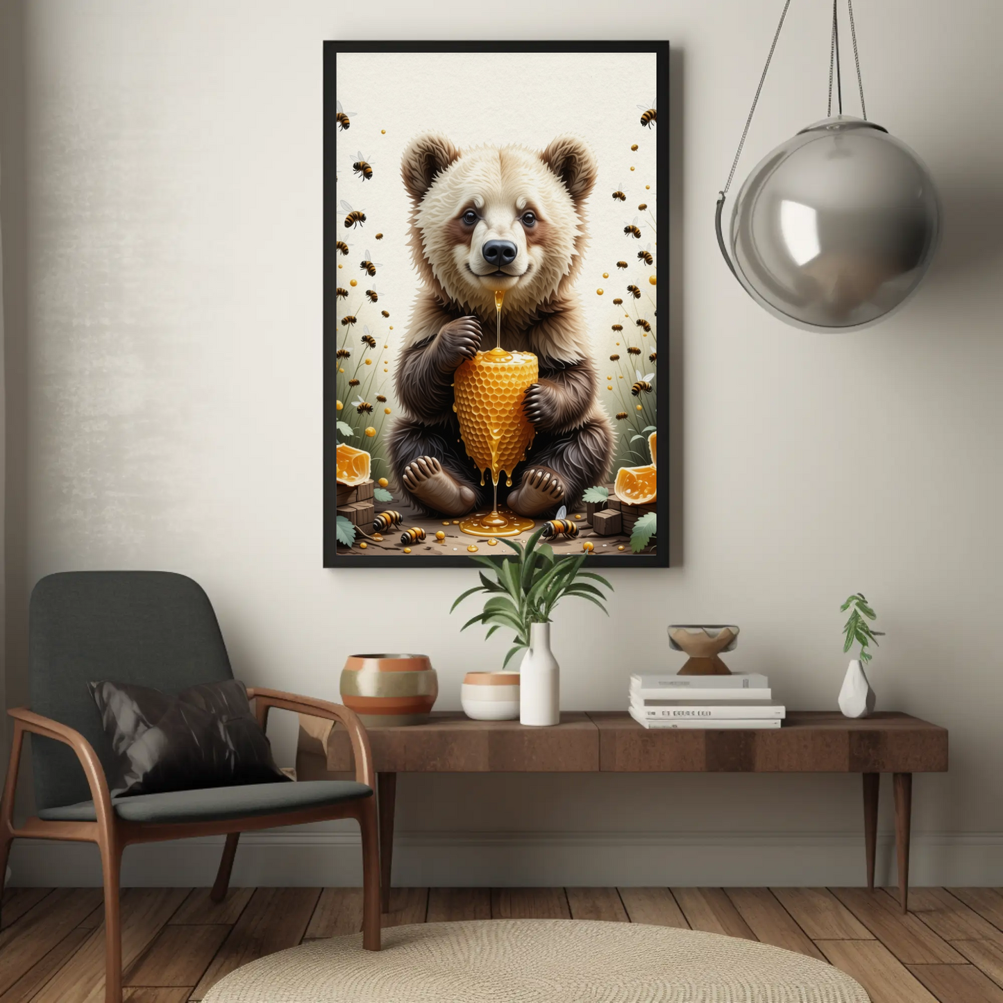 Bear eating a Honey Comb on a Forest Tree Art Print - Digital Download