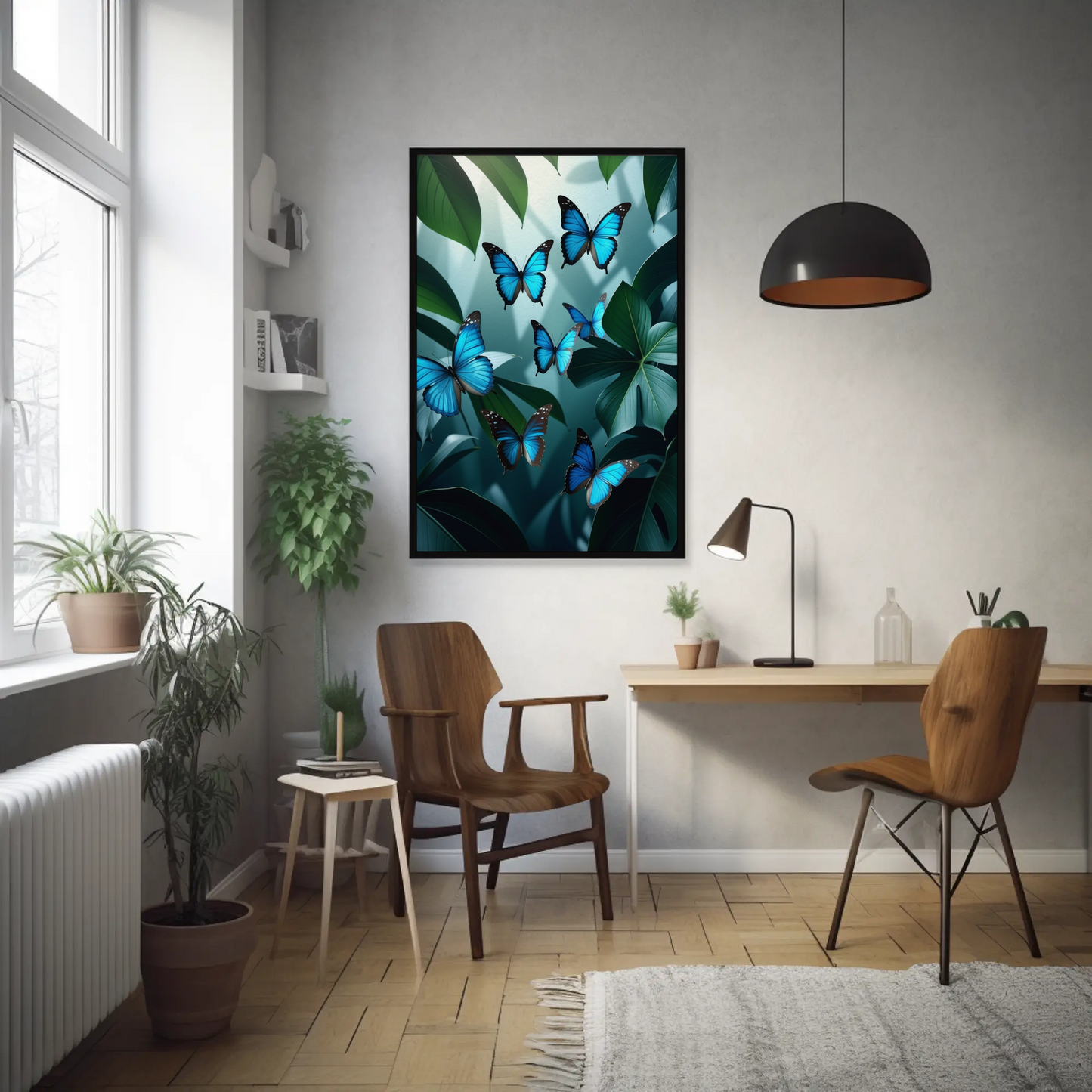 Butterflies in Monstera Tropical Foliage Art Print - Digital Download