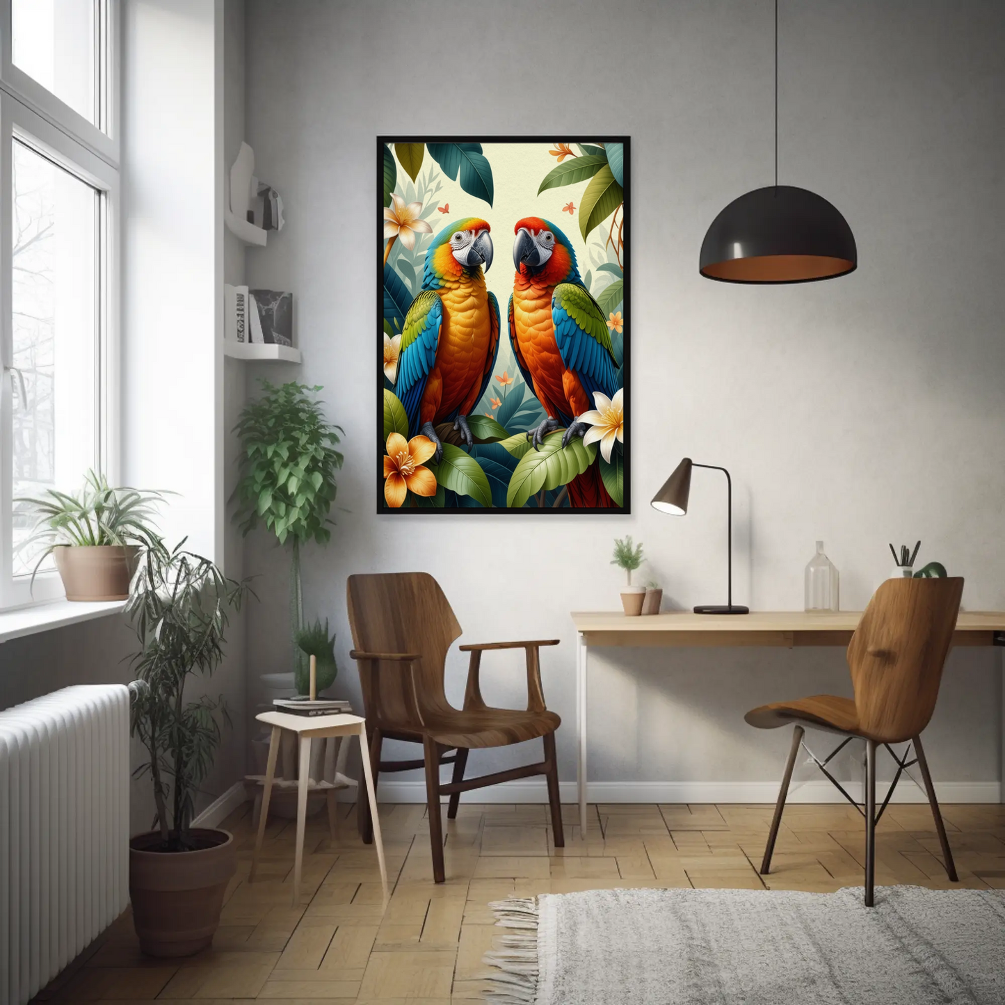 Parrot surrounded by Jungle Leaves Tropical Art Print - Digital Download