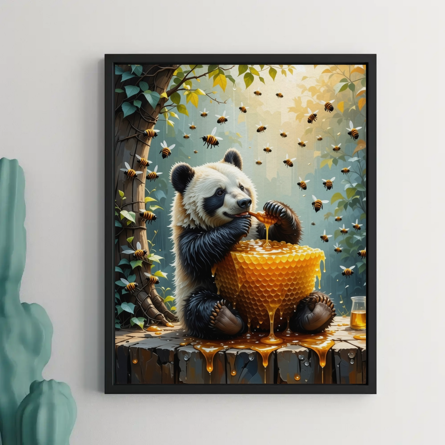 Bear eating a Honey Comb on a Forest Tree Art Print - Digital Download