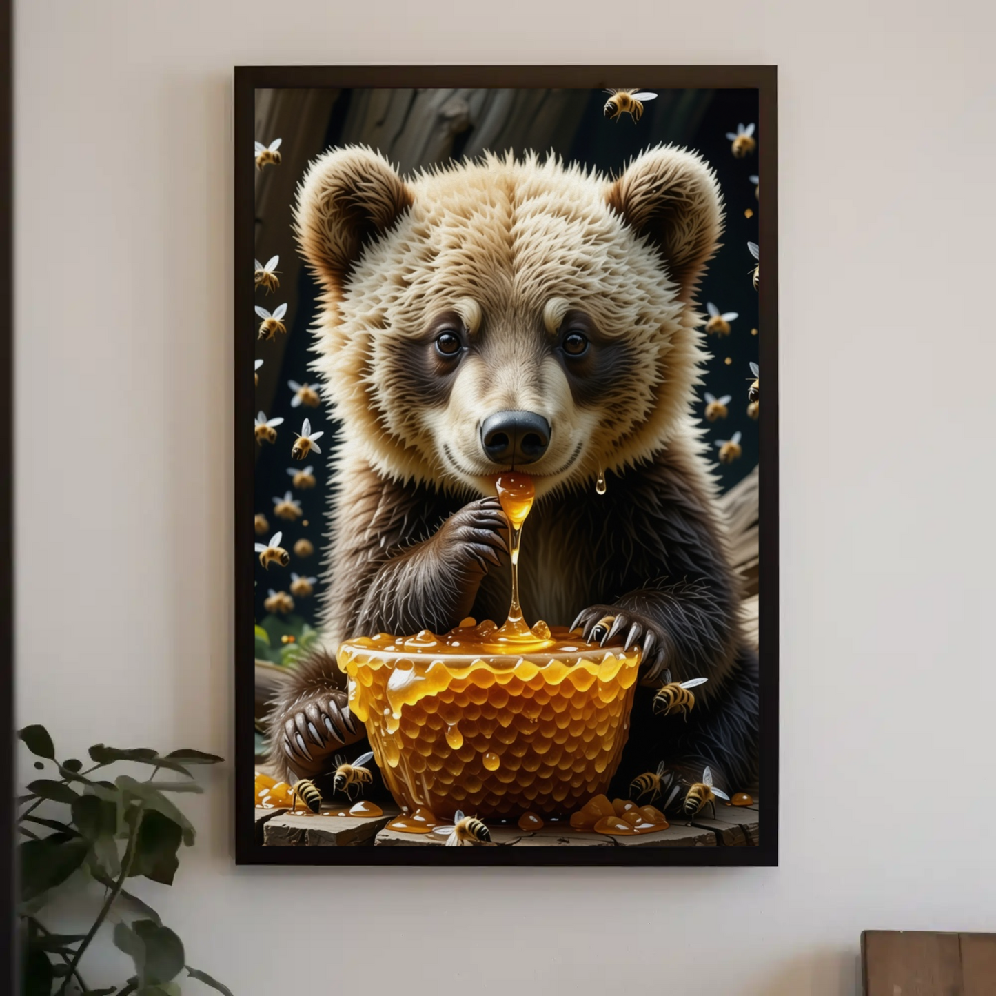Bear eating Honey Comb on a Forest Tree Art Print - Digital Download