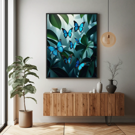 Butterflies in Monstera Tropical Foliage Art Print - Digital Download
