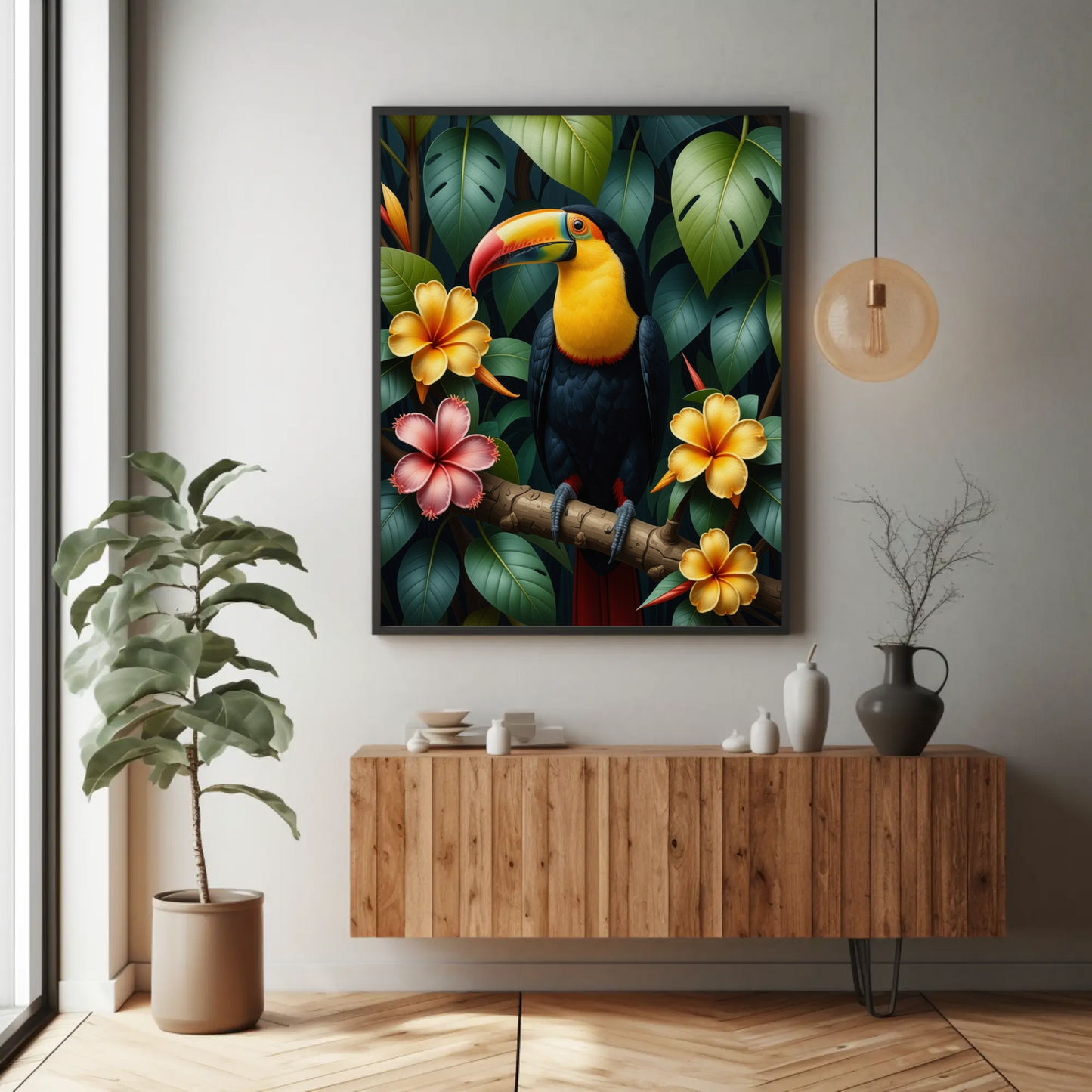 Tucan in Tropical Foliage Art Print - Digital Download