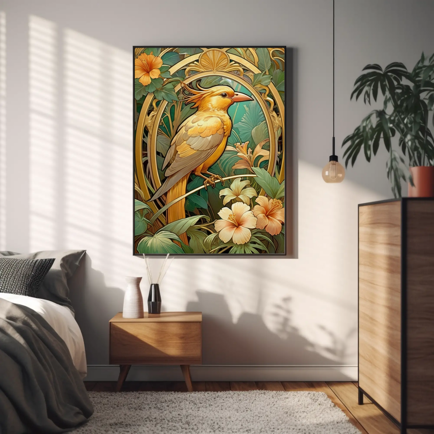 Beautiful Tropical Art Nouveau Style Art Print - Tropical Birds - Digital Download