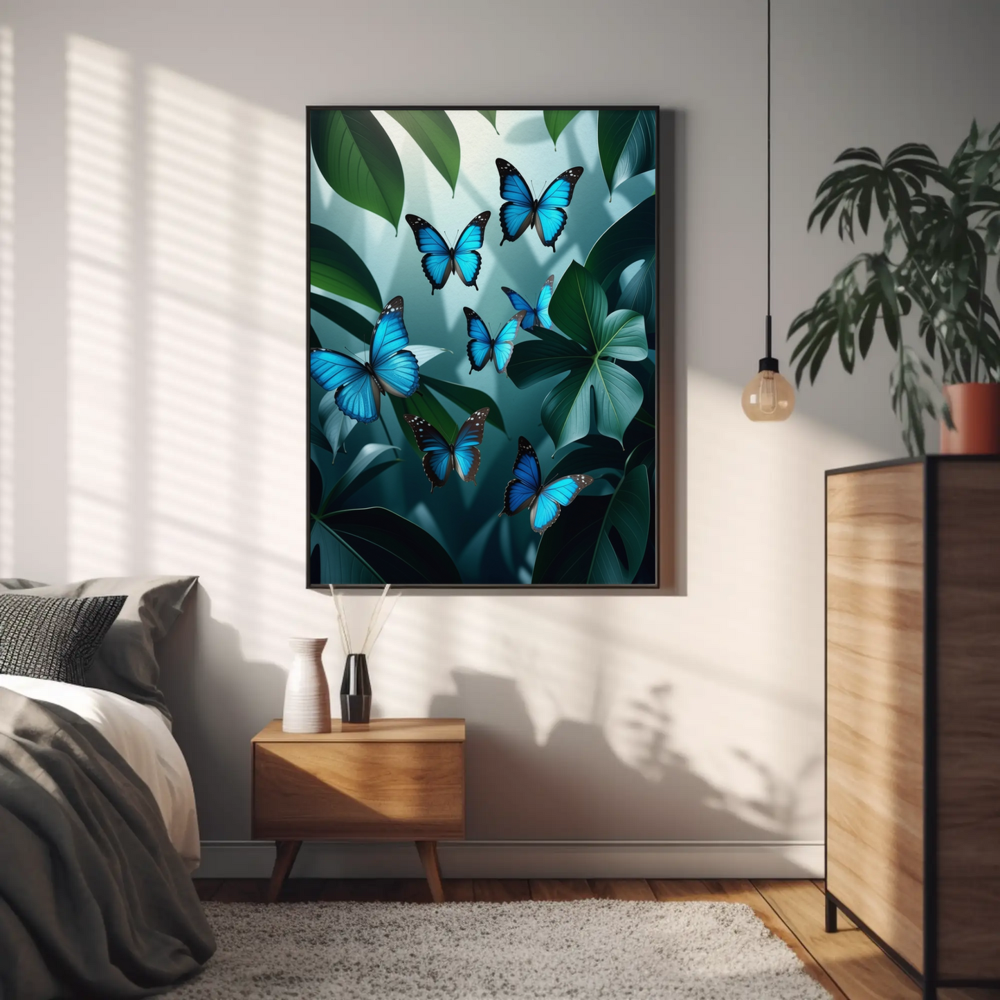 Butterflies in Monstera Tropical Foliage Art Print - Digital Download
