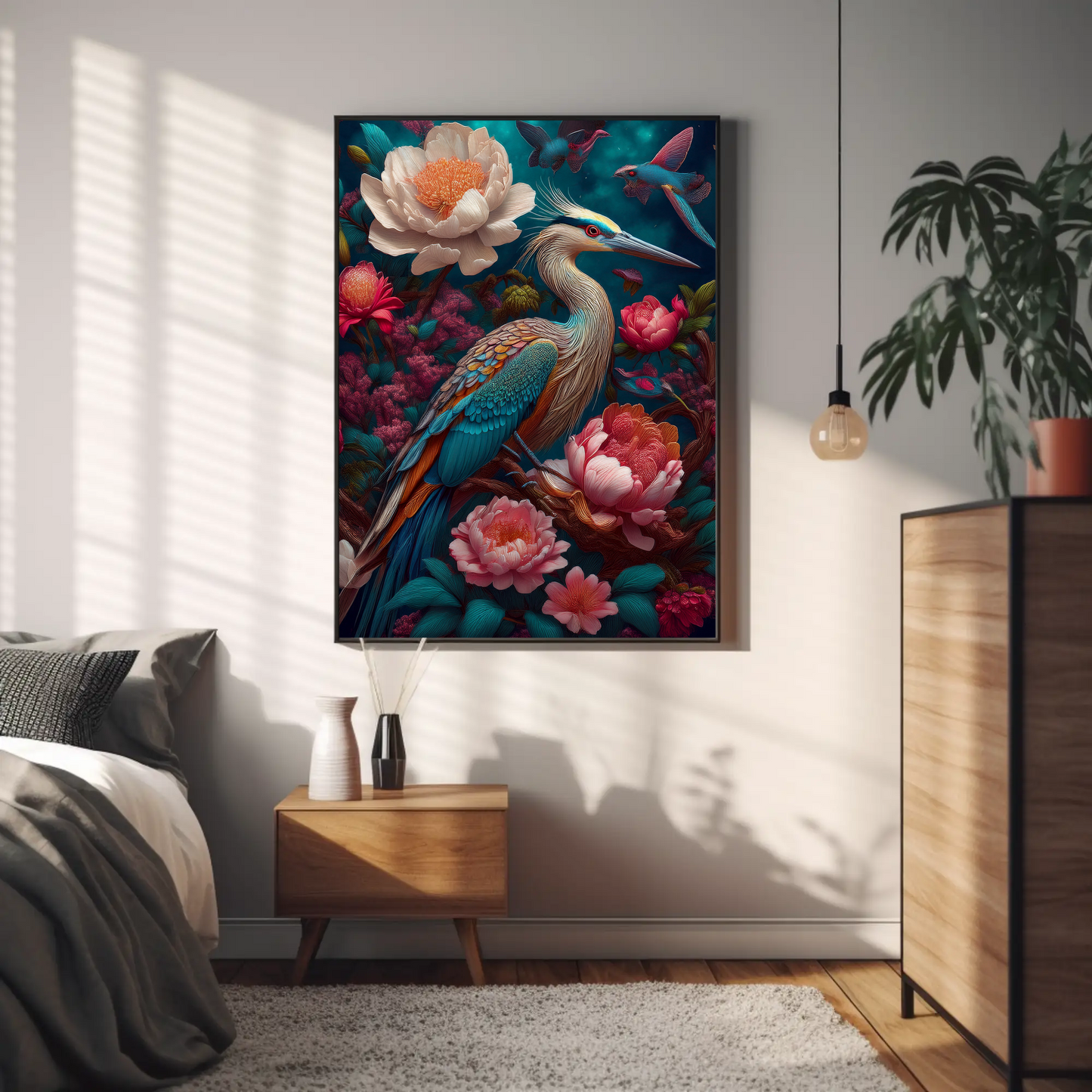 Heron Beautiful Floral Art Print - Digital Download