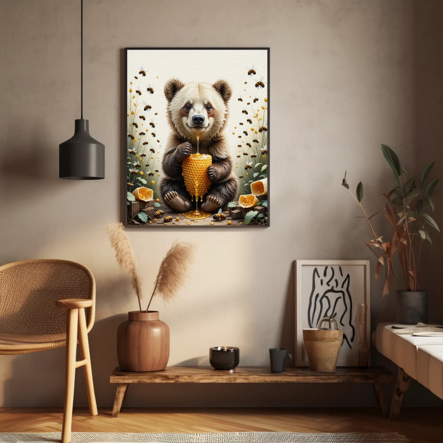 Bear eating a Honey Comb on a Forest Tree Art Print - Digital Download