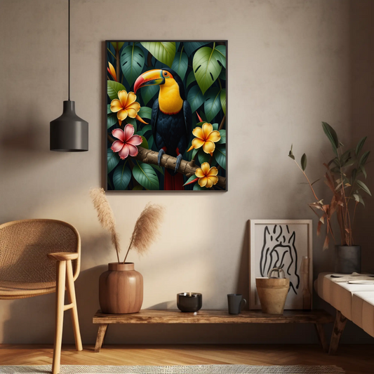 Tucan in Tropical Foliage Art Print - Digital Download