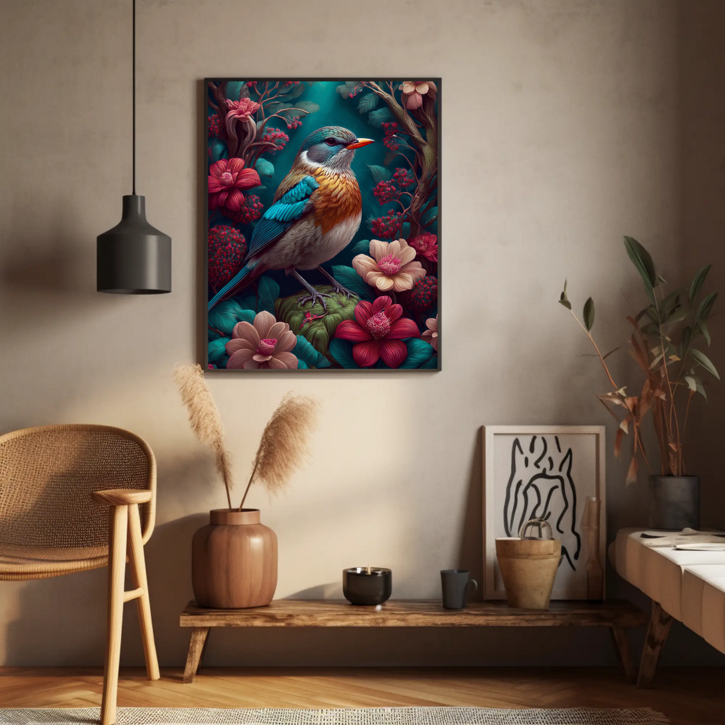 Robin Beautiful Floral Bird Art Print - Digital Download