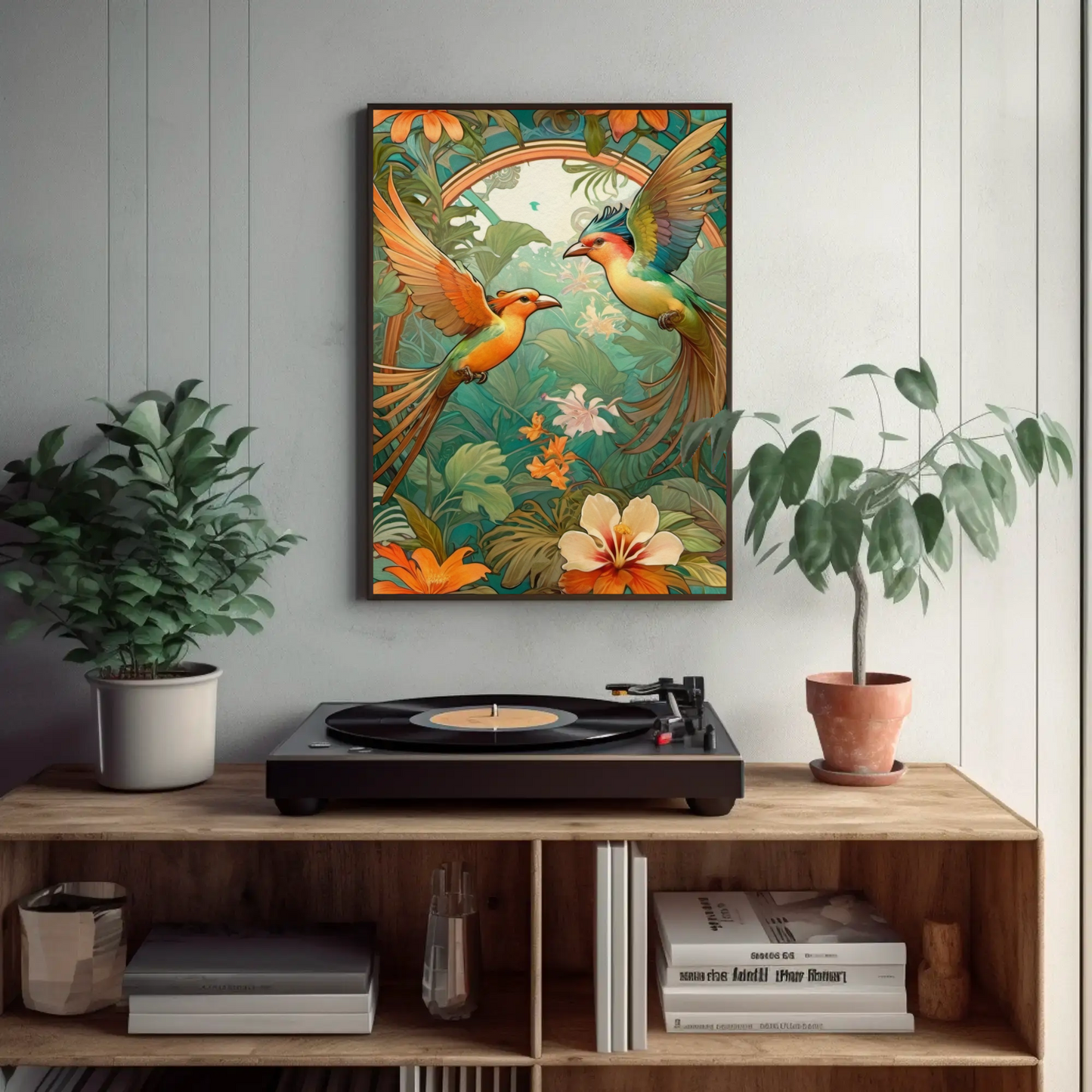 Beautiful Tropical Art Nouveau Style Art Print - Tropical Birds - Digital Download