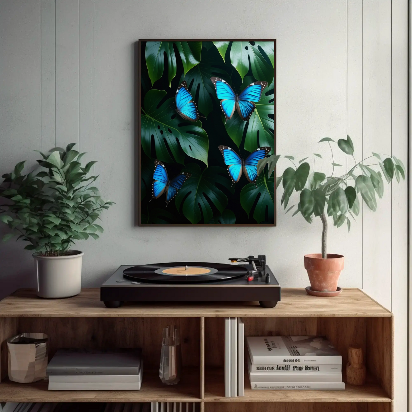 Butterflies in Monstera Tropical Foliage Art Print - Digital Download