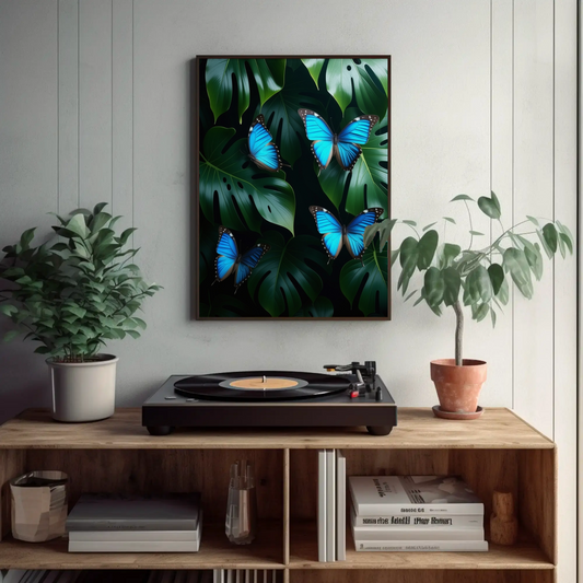 Butterflies in Monstera Tropical Foliage Art Print - Digital Download