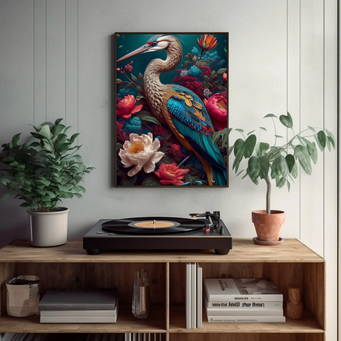 Heron Beautiful Floral Art Print - Digital Download