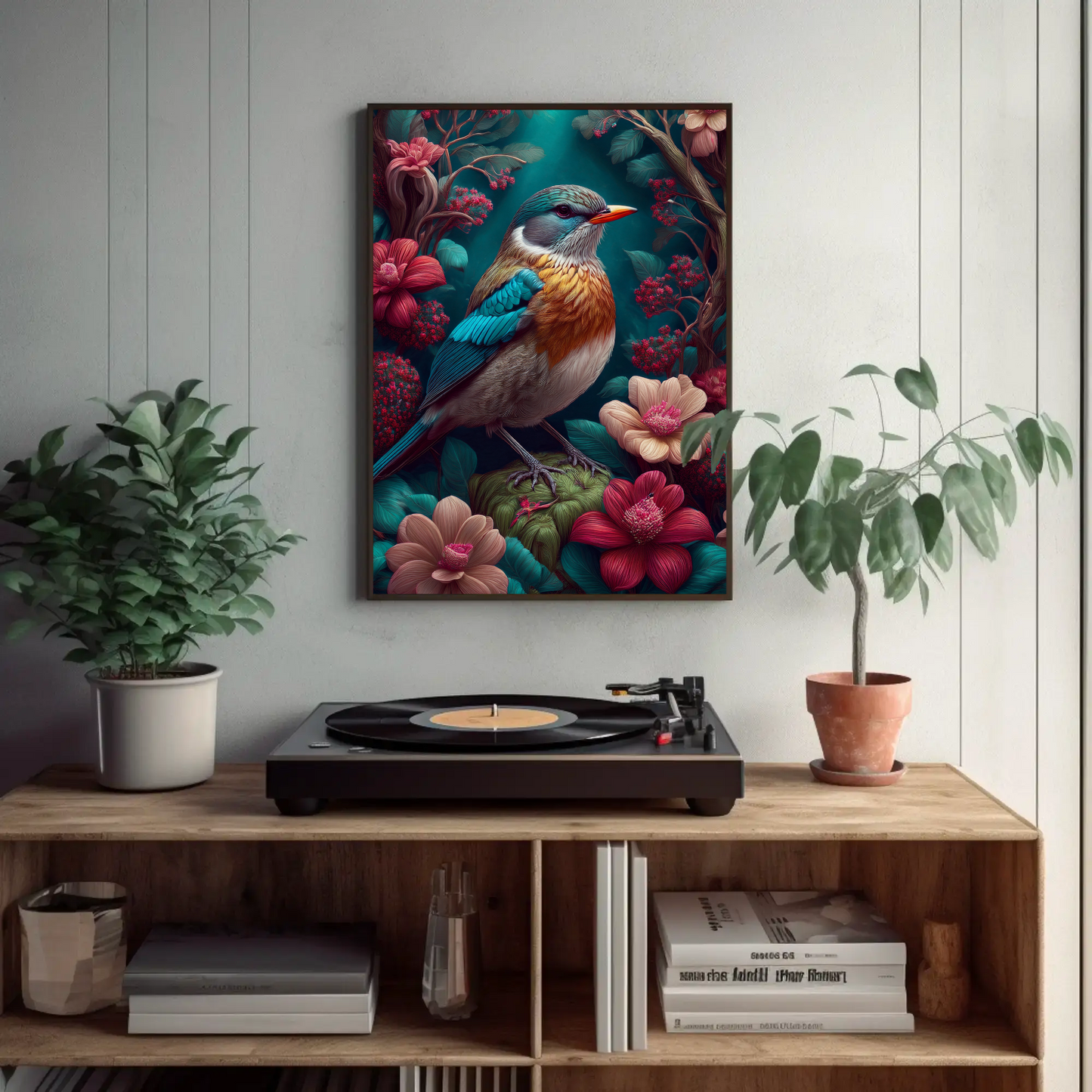 Robin Beautiful Floral Bird Art Print - Digital Download